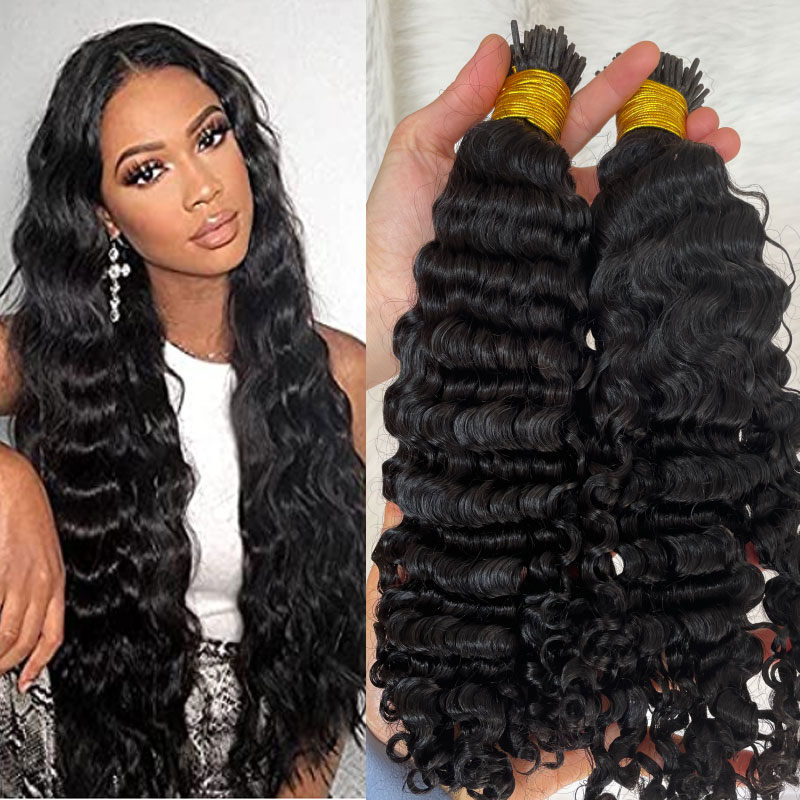 깊은 웨이브 I Tip Hair 확장 인간의 Hair Microlink Hair 확장 대 한 Black Women 와 Microlink 확장 1 그램/초 100 strand